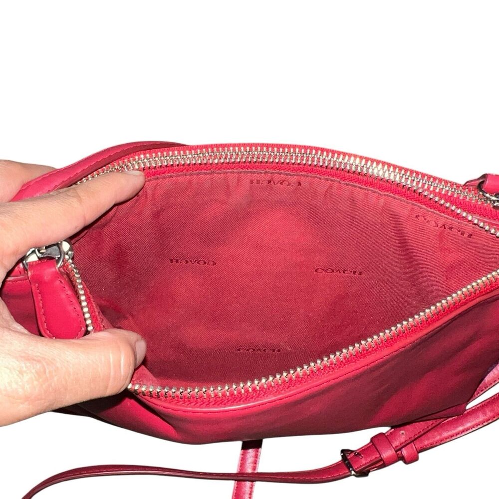 Coach Lyla Double Gusset Zip Crossbody Red Genuine Leather FLAWS* - Picture 10 of 16